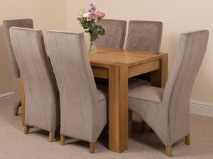 6 Seater Oak Dining Table Set Grey Fabric Chairs 125x80cm Modern Look - Picture 1 of 12