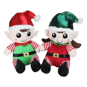 Northlight Juego de 2 Figuras de Peluche Niño y Niña Sentado Navidad Elfo 13" - Imagen 1 de 3