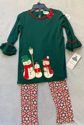 Raro Ediciones 10 Navidad Vacaciones Muñeco de Nieve Villancicos Legging Túnica Volantes Conjunto Nuevo con Etiquetas Foto 1 de 4