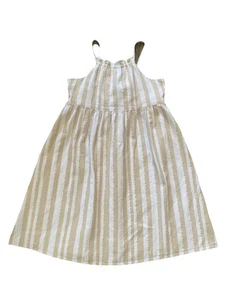 Girls Janie And Jack White And Tan Gauze Striped Summer Sun Dress Size 14 - Picture 1 of 4
