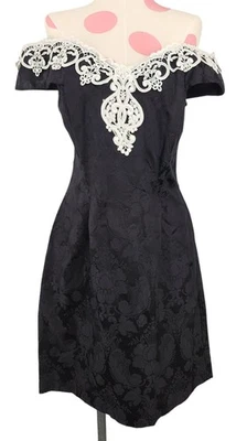 Vestido Formal Vintage Jessica McClintock Gunne Sax Cóctel 13/14 Hombro Descubierto Foto 1 de 4