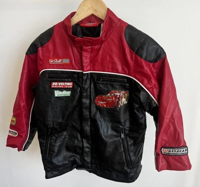 Cars Lighting McQueen 复古皮革夹克青少年尺寸 6x 红色赛车迪士尼 — 第 1/4 张图片