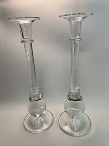 Simon Pearce mundgeblasene klare Kunstglas Pomfret 12,5" Kerzenständer 2er Set - Bild 1 von 5
