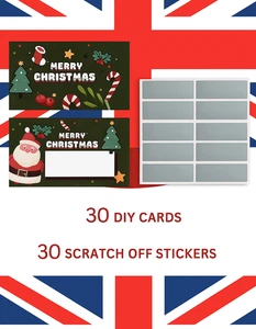 30 Stck. Weihnachten Rubbelkarten Weihnachtsmann Spiel Geschenk enthüllen Zum Selbermachen Party Gefälligkeiten UK - Bild 1 von 6