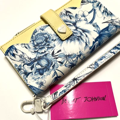 NUEVO CON ETIQUETAS BETSEY JOHNSON Festoneado Floral Largo Billetera Muñequera Estuche para Tarjetas Azul Amarillo Foto 1 de 4