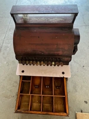 Винтажный Национальный кассовый аппарат 736 ящик металл и дерево супер редкий!  - Изображение 1 из 4