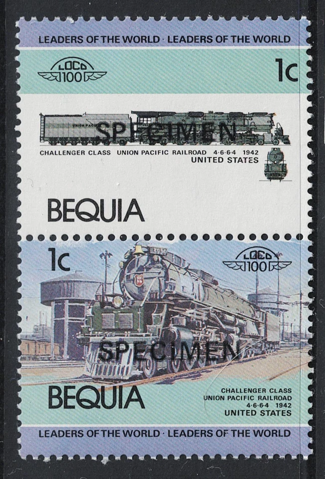 Bequia 1c Locomotive Specimen Pair MNH - S26892 - Image 1 of 1