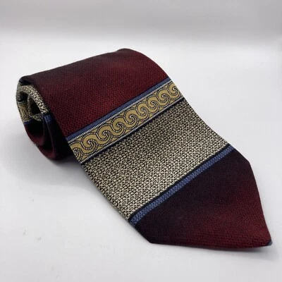 Vtg. Bellini Men's Necktie New York Milan Tie Horizontal Striped Burgundy/Gold - Image 1 of 4