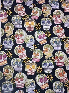 Dia De Los Muertos Day Of The Dead Fabric Black Calaveras Alexander Henry - Picture 1 of 4