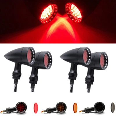 4x Stop Running Turn Signals Red Light 10mm For Harley Honda Kawasaki Cruiser MT - Image 1 of 4