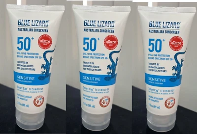 3x Blue Lizard Sensitive SPF 50+ Mineral Sunscreen Lotion, 3Fl Oz Each EXP 01/26 - Image 1 of 2