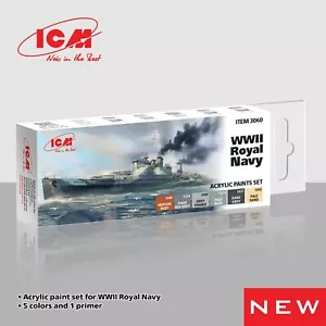 Set vernici acriliche per WWII Royal Navy grigio, giallo, marrone, blu ICM 3060 - Foto 1 di 7