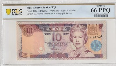 Fiji 2002 10 Dollars PCGS Certified Banknote UNC 66 PPQ Pick 106a - Image 1 of 2
