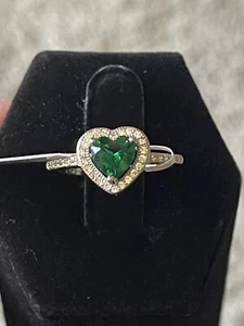 Anillo Promesa Corazón Circonita Verde Plata de Ley 925 Talla 6 - Imagen 1 de 14