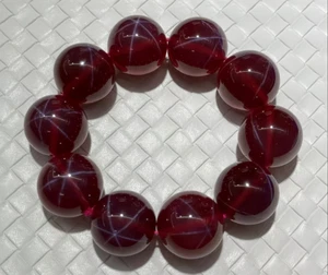 Pigeon Blood Red 6 Star Ruby Lab-Created Top Quality Round Beads Bracelet 1pcs - Picture 1 of 6