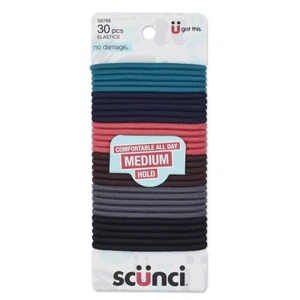Scunci by No Damage Elastic Hair Ties in Assorted Colors, 30 Pack Multicolor fo - Picture 1 of 12