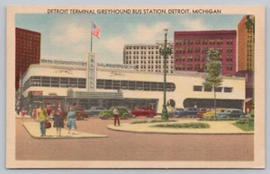 Detroit Mi Michigan - Greyhound Bus Station - Leinen Postkarte um 1930 - Bild 1 von 2