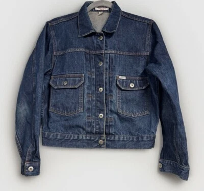 Chaqueta Guess Jeans Mediana Recortada Años 90 Indigo Denim Donut Hole Plisada  Foto 1 de 4