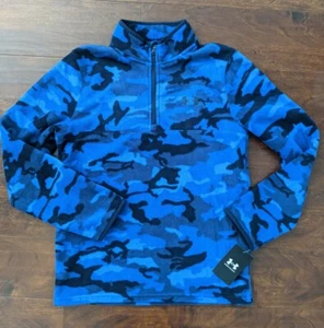 NWT $44 Boys' UA Camo Fleece ¼ Zip Pullover Jacket Size YLG Midnight Navy Blue  - Picture 1 of 23