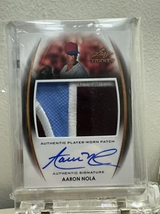 Aaron Nola Rookie Auto 2014 Leaf Trinity Logo Patch Auto RPA RC Auto Phillies - Picture 1 of 5