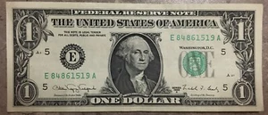 U.S. $1 Dollar Bill Serial Number E84861519A Series 1988A GREAT CONDITION - Picture 1 of 2