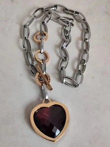 Garnet Heart Necklace REBECCA Italy Tropezienne Collection Chunky Chain W/14K - Picture 1 of 24