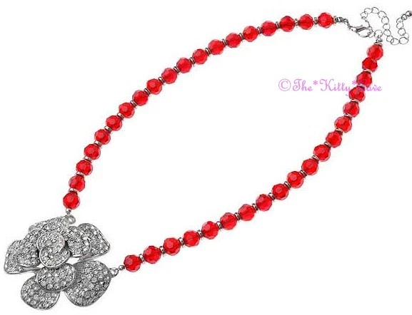 Boho Gypsy Chic Nouveau Regency Czech Glass Flower Floral Rose Crystal Necklace - Image 1 of 1