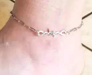 Cavigliera nuova filo spinato acciaio inox 3 mm fermacarte catena, catena cavigliera bracciale - Foto 1 di 6