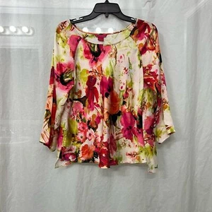 Womens Top Medium Long Sleeve Floral Lightweight Cottagecore Colorful Bright - Picture 1 of 13