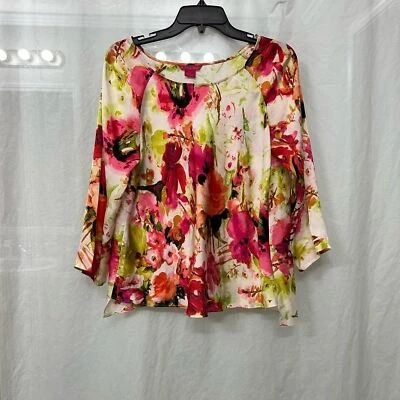 Womens Top Medium Long Sleeve Floral Lightweight Cottagecore Colorful Bright - Image 1 of 4