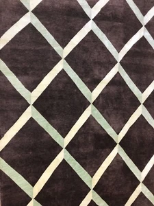 Gorgeous Luxe Chocolate Brown and Green Diamond Wool & Bamboo Silk 6 x 9 Rug - Picture 1 of 4