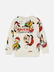 Disney Mickey Mouse Sweatshirts Kids Ecru Christmas Crewneck SMALL 6-7y Primark* - Picture 1 of 9