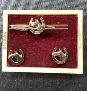 Horse & Shoe Vintage HICKOK Tie Clip And Cuff Links - Picture 1 of 5