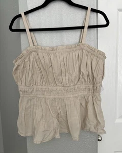 Time And Tru Damen gesmoktes Tank L (12-14) beige Gummibund Baumwolle Sommer  - Bild 1 von 12