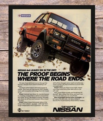 Camioneta pickup Nissan 1984 roja 4x4 enmarcada coche impreso anuncio revista publicidad arte Foto 1 de 4