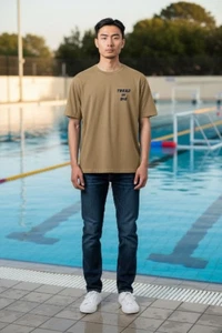 SixOn Water Polo Street Wear 100% Cotton Bulky Fit Khaki T-Shirt Adult XL - Picture 1 of 3