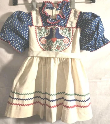 Girls Sz 4-5 Handmade By Amish Smock Style Tie Back Dress Linen - Image 1 of 4