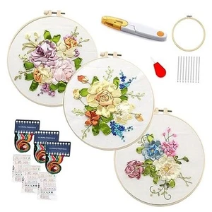 3 Pack Embroidery Starter Kit with Pattern, Stamped Cross Stitch Kits for - Picture 1 of 8