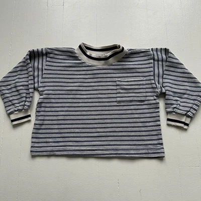 Vintage Kids Striped Long Sleeve Pocket T Shirt Size 5 Skater Retro Boxy - Image 1 of 4