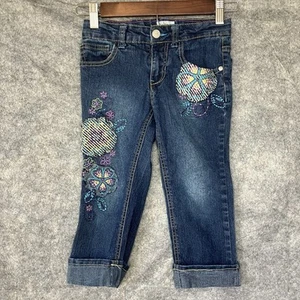 Circo Girls Denim Capri Pants Vintage Floral Embroidered Size 7 Jeans - Picture 1 of 11