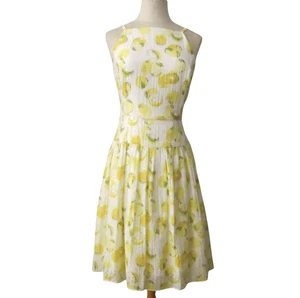 Ann Taylor Dress 4 Multicolor Lemon Citrus Fruit Slice Fit & Flare Midi Sundress - Picture 1 of 15