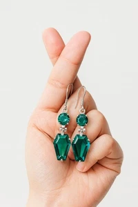 Genuine Green Tourmaline Drop Earrings – Luxury Silver-Tone Gemstone Design (A) - Picture 1 of 5