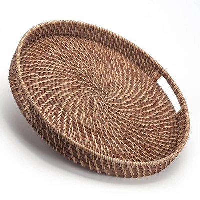 Round Rattan Woven Serving Tray with Handles Ottoman Tray for Breakfast, Drin... - Image 1 of 4
