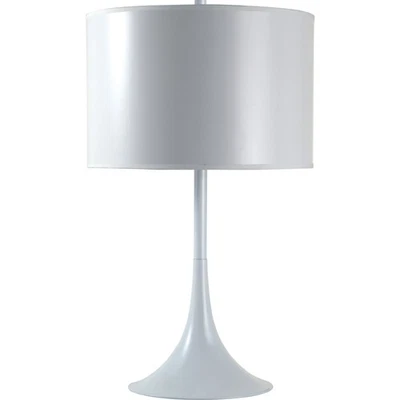 25" White Metal Table Lamp With White Classic Drum Shade - Image 1 of 4