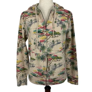 Vintage Y2K Hoodie Lucky Brand Womens Medium Boho Asian Art Full Zip Floral - Picture 1 of 13