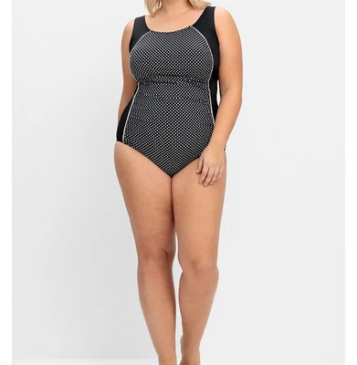 Sheego Badeanzug 56 E Einteiler Badeanzug Bademode Übergröße Punkte Bügel #847 - Bild 1 von 4