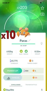 ¡Paquete de 10 Paras Pokemon!! ¡Buena oportunidad de suerte y buenos IV!! Go - Imagen 1 de 1