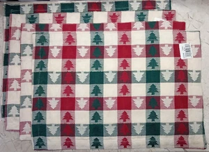 4 Tischsets einseitig Baumwolltuch Urlaub Weihnachtsbaum kariert dunkelrot grün - Bild 1 von 5