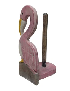 PAPIERHANDTUCHHALTER GESCHNITZT ROSA FLAMINGO HOLZ INSEL STRAND TROPISCH MARITIM ZOO - Bild 1 von 4