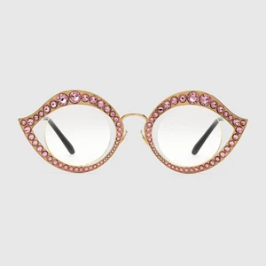Gafas de metal ojo de gato GUCCI con cristales rosas de Swarovski GG0046S - Imagen 1 de 4